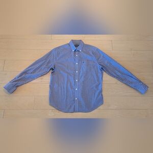 👔 Nautica Men’s Plaid Button-Down Shirt – Red Navy White Cotton, Size M (EUC)